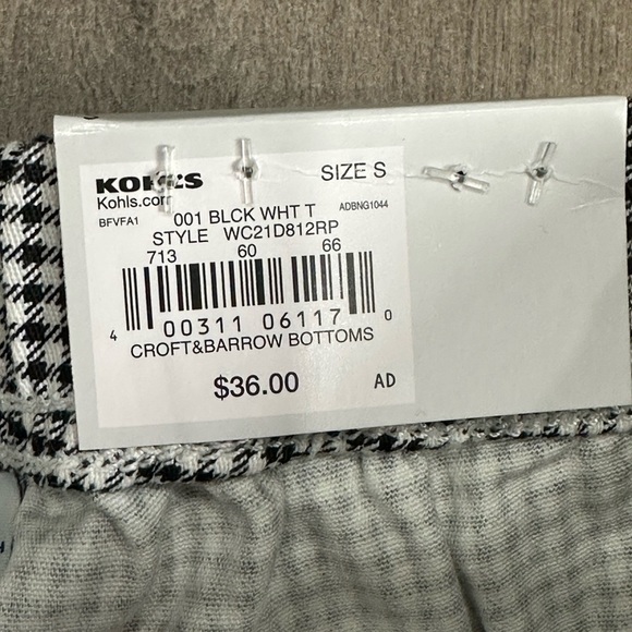 Womens Croft & Barrow Small 4 6 Pants Legging Pull On Check White Black Stretch - Picture 7 of 10